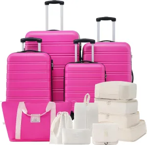 Hard Shell Luggage Sets 4 Piece with Bag Spinner Suitcase, Lightweight Hardside Rolling Suitcase Set with Spinner Wheels and TSA Lock (Hot Pink, 16" 20" 24" 28")