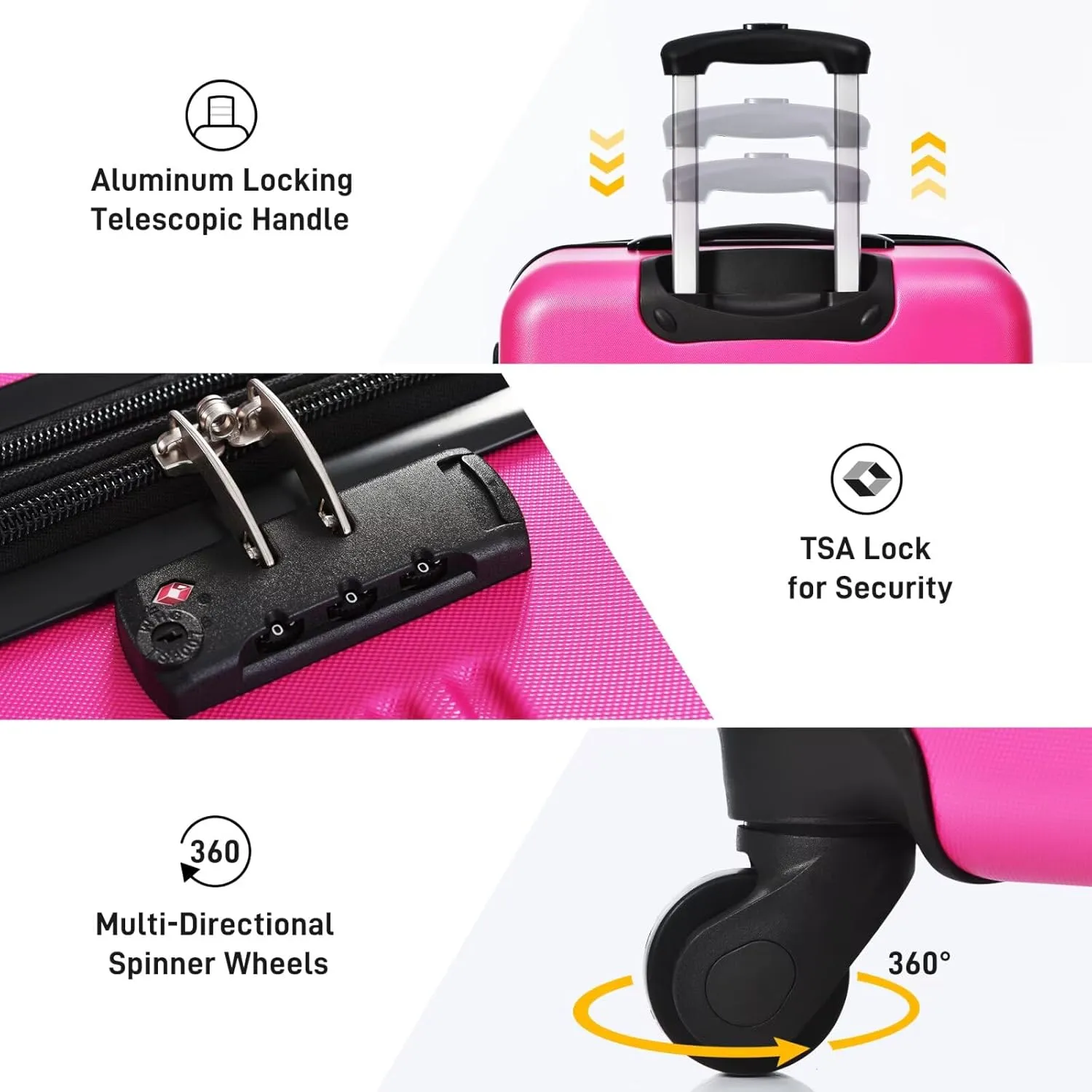 Hard Shell Luggage Sets 4 Piece with Bag Spinner Suitcase, Lightweight Hardside Rolling Suitcase Set with Spinner Wheels and TSA Lock (Hot Pink, 16" 20" 24" 28")