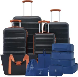 Hardshell Luggage Set of 4 for Extended Travel with Bag Spinner Suitcase, Expandable Carry On Luggage Set with Spinner Wheels Durable ABS Suitcases (Black Brown, 16" 20" 24" 28")