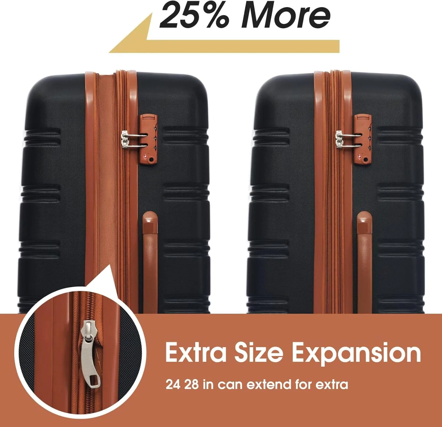 Hardshell Luggage Set of 4 for Extended Travel with Bag Spinner Suitcase, Expandable Carry On Luggage Set with Spinner Wheels Durable ABS Suitcases (Black Brown, 16" 20" 24" 28")