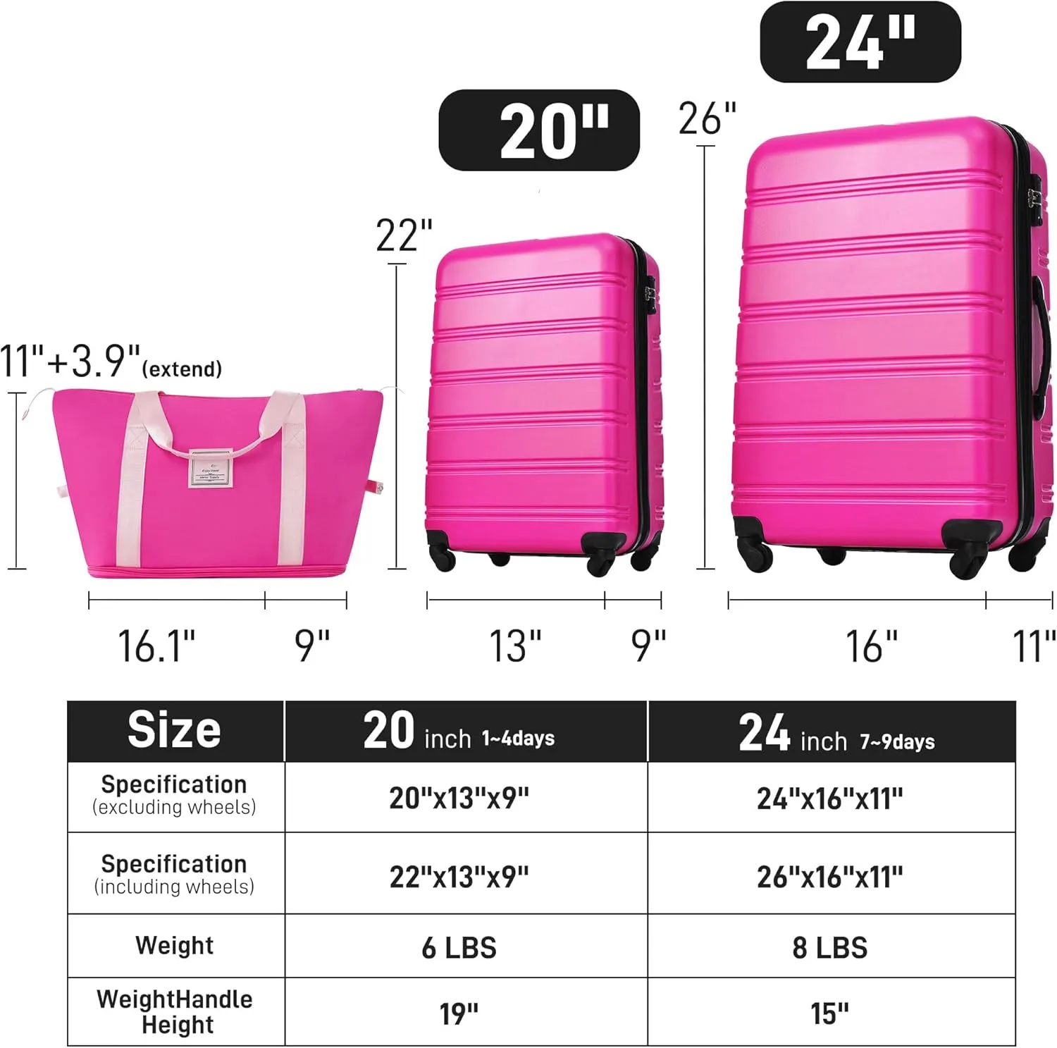 Hardshell Luggage Sets 2Pcs   bag Spinner Suitcase with TSA Lock Lightweight 20"   24"