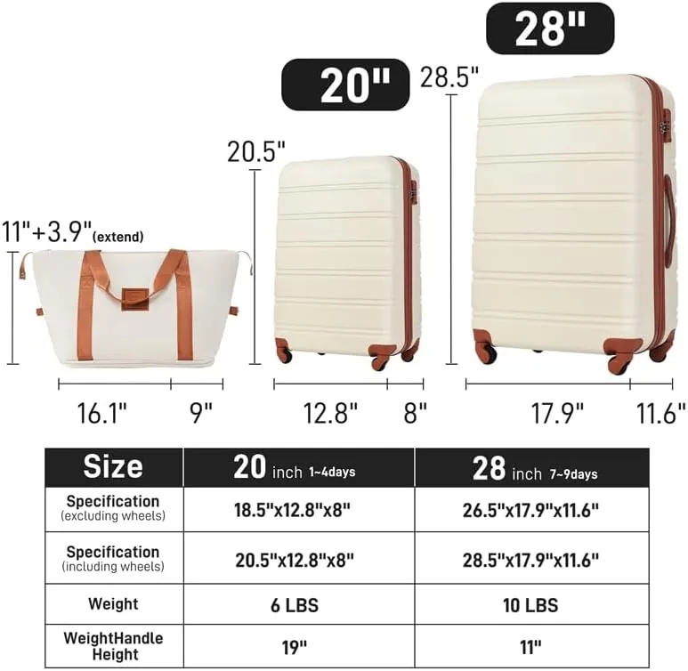 Hardshell Luggage Sets 2Pcs   Bag Spinner Suitcase with TSA Lock Lightweight 20"   28"