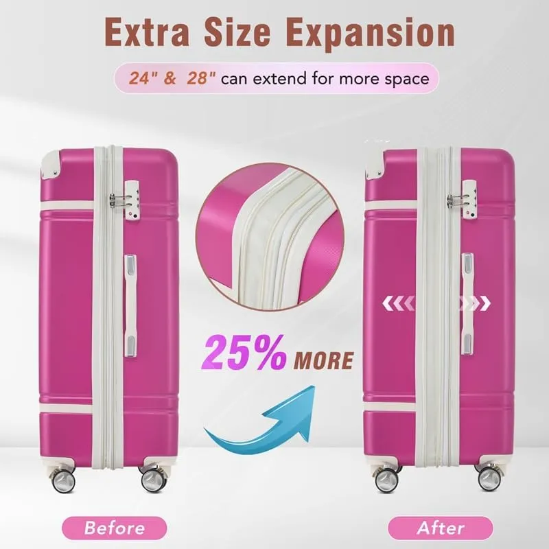 Hardshell Luggage Sets 4 Pieces 20" 24" 28" Luggages and Cosmetic Case Spinner Suitcase with TSA Lock Lightweight