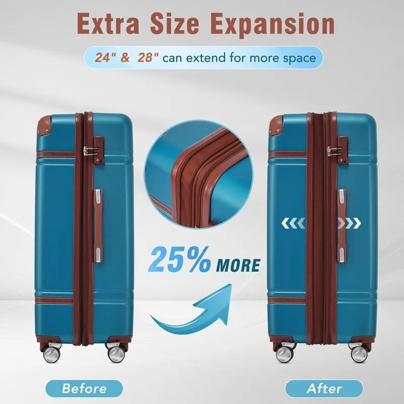 Hardshell Luggage Sets 4 Pieces 20" 24" 28" Luggages and Cosmetic Case Spinner Suitcase with TSA Lock Lightweight
