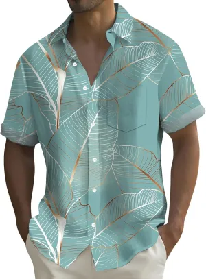 Hawaiian Shirt for Men Button Down Short Sleeve Shirt Casual Summer Beach Blouses Printed Tropical Style Floral
