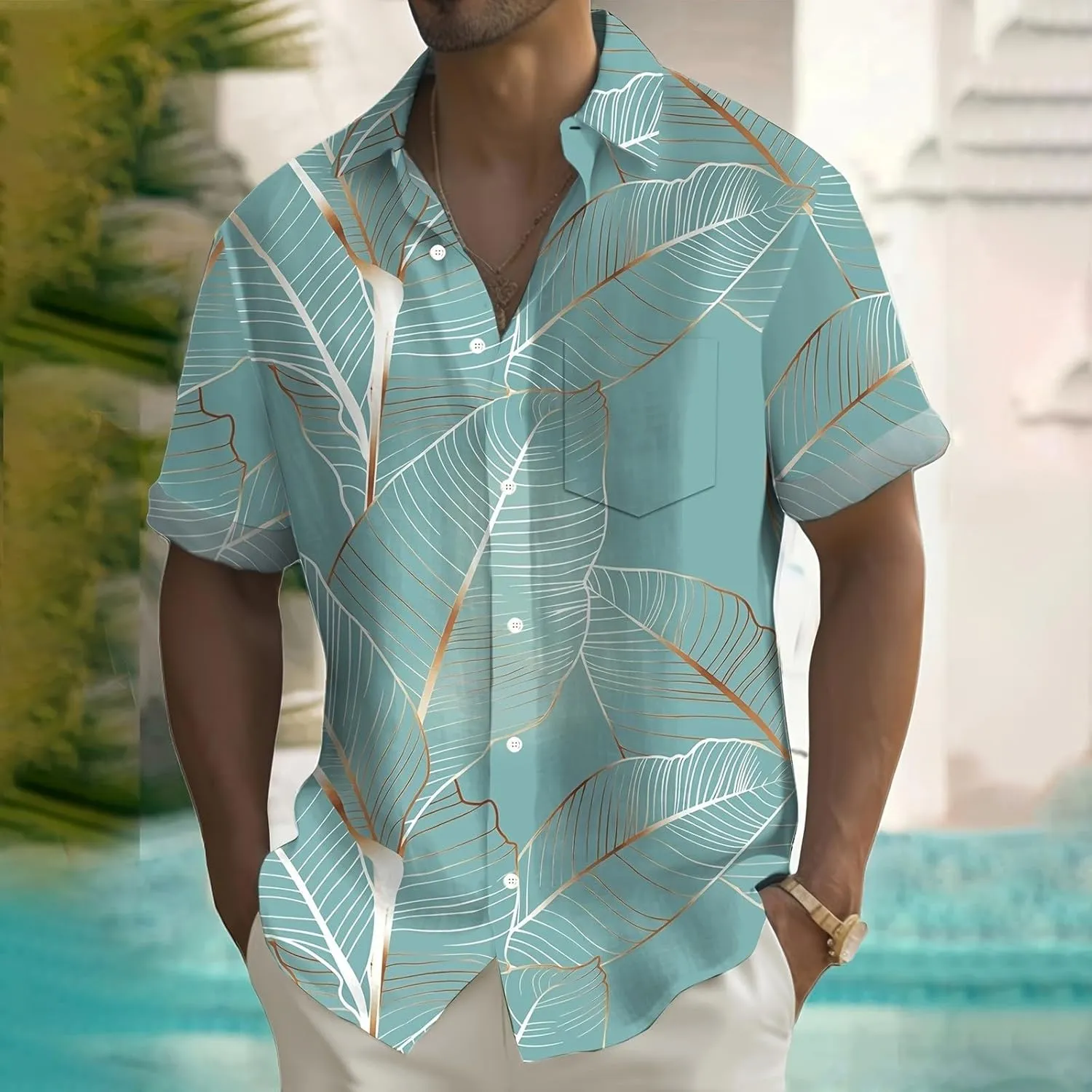 Hawaiian Shirt for Men Button Down Short Sleeve Shirt Casual Summer Beach Blouses Printed Tropical Style Floral