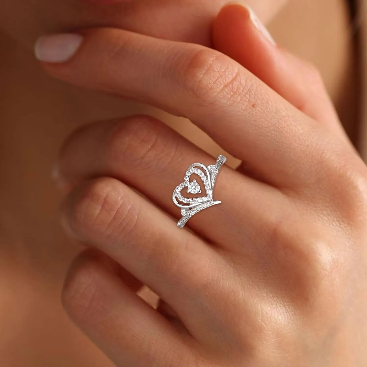 Heart Diamond Promise Ring for Women D Color VVS1 Clarity 925 Sterling Silver 18K Gold Plated Diamond Anniversary Ring Jewelry