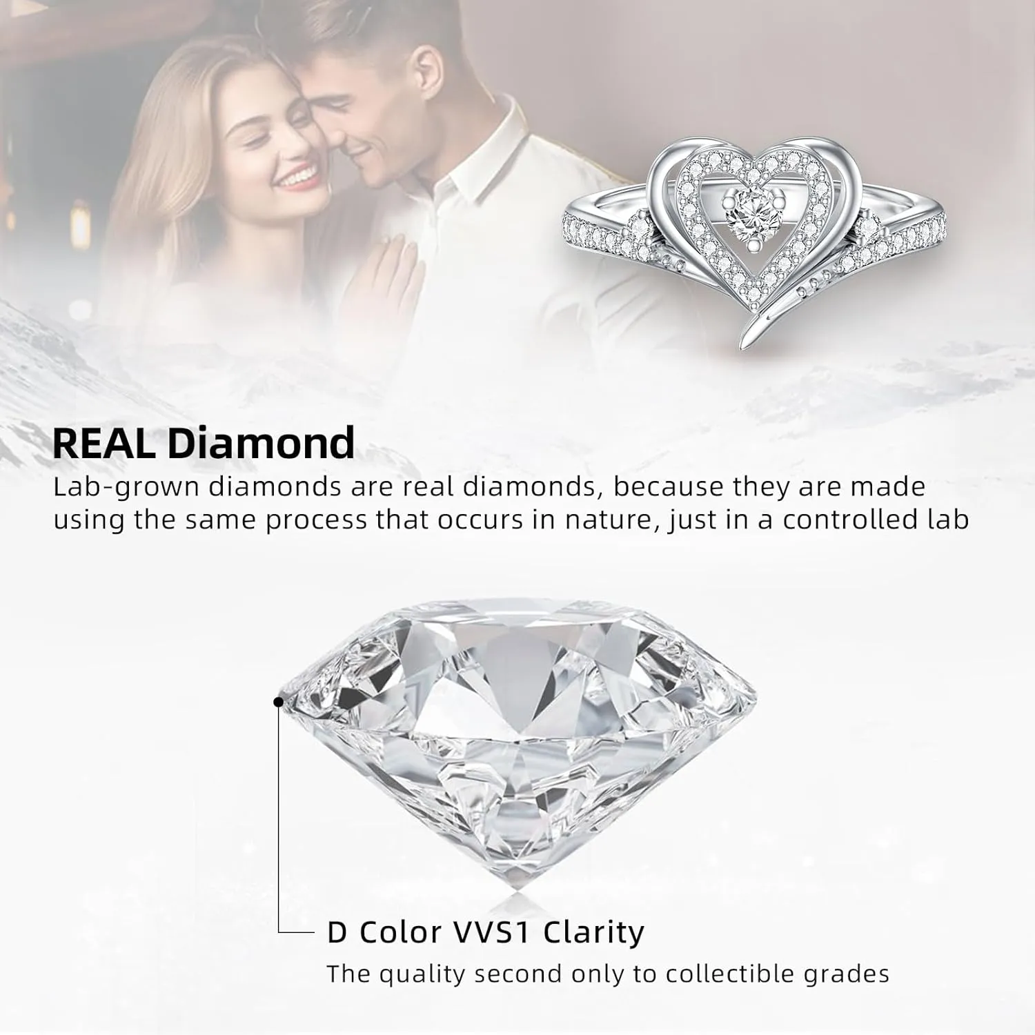 Heart Diamond Promise Ring for Women D Color VVS1 Clarity 925 Sterling Silver 18K Gold Plated Diamond Anniversary Ring Jewelry