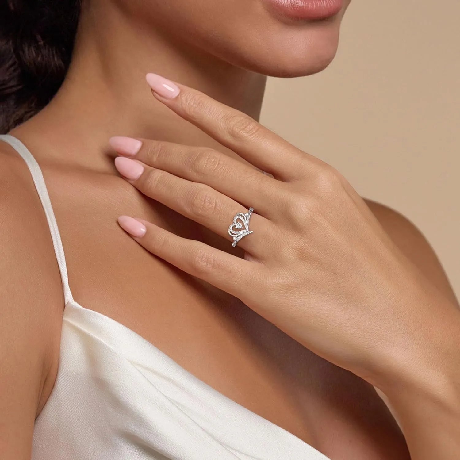 Heart Diamond Promise Ring for Women D Color VVS1 Clarity 925 Sterling Silver 18K Gold Plated Diamond Anniversary Ring Jewelry