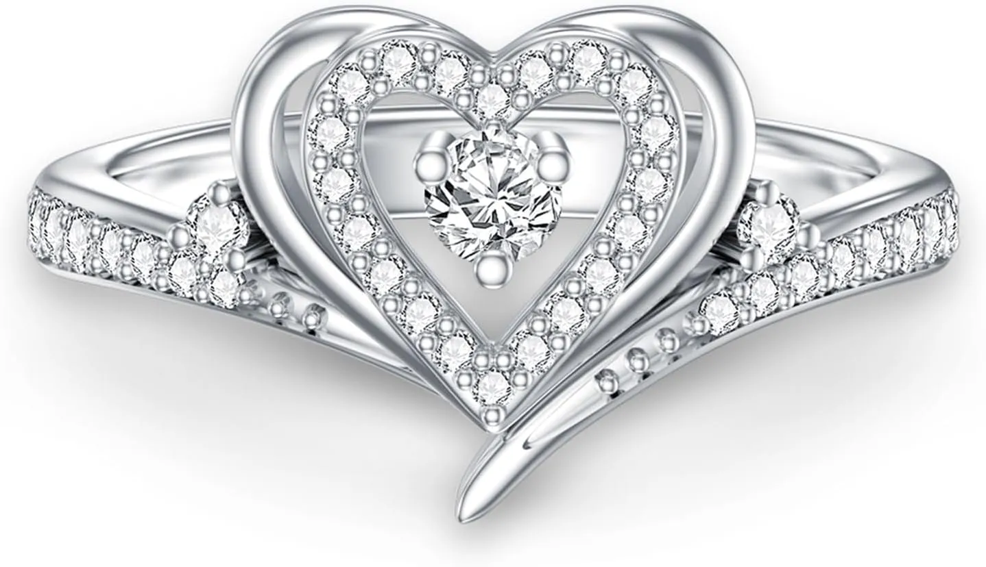 Heart Diamond Promise Ring for Women D Color VVS1 Clarity 925 Sterling Silver 18K Gold Plated Diamond Anniversary Ring Jewelry
