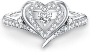 Heart Diamond Promise Ring for Women D Color VVS1 Clarity 925 Sterling Silver 18K Gold Plated Diamond Anniversary Ring Jewelry
