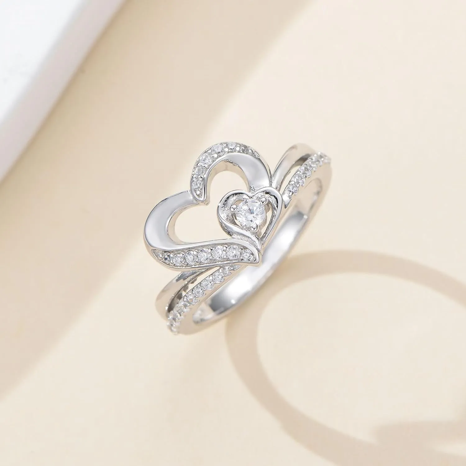Heart Diamond Promise Ring for Women D Color VVS1 Clarity Lab Grown Diamond Ring 18K Gold Plated 925 Sterling Silver
