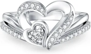 Heart Diamond Promise Ring for Women D Color VVS1 Clarity Lab Grown Diamond Ring 18K Gold Plated 925 Sterling Silver