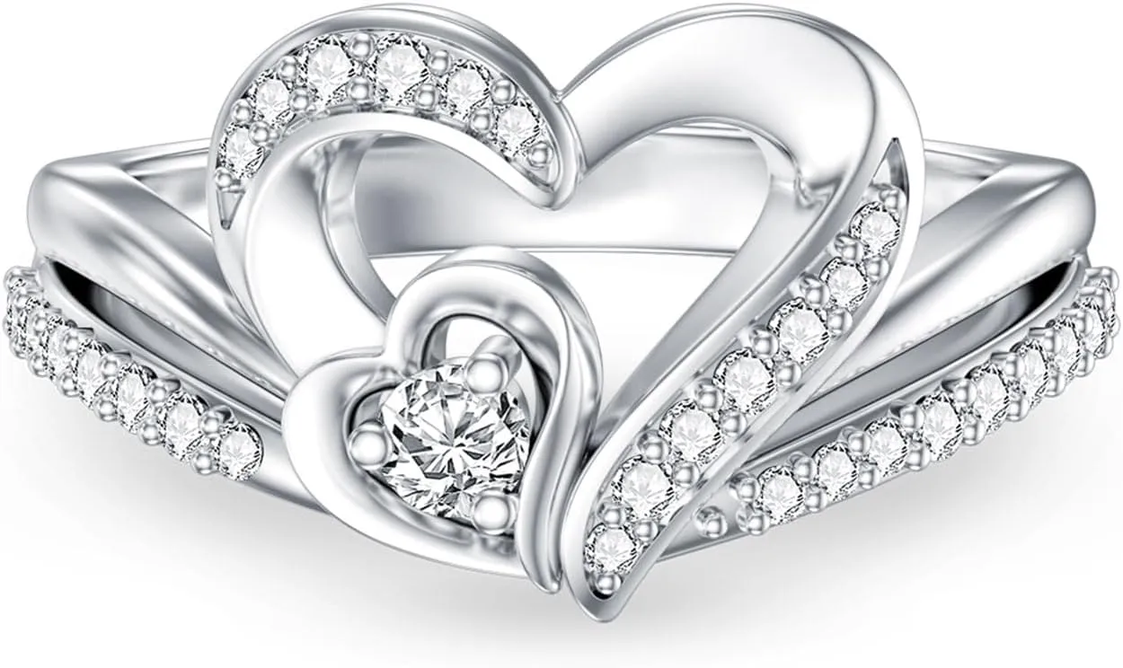 Heart Diamond Promise Ring for Women D Color VVS1 Clarity Lab Grown Diamond Ring 18K Gold Plated 925 Sterling Silver
