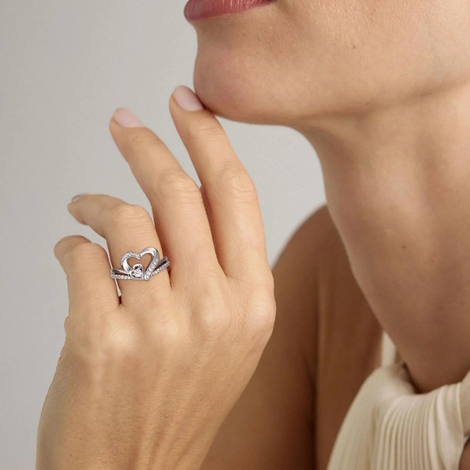 Heart Diamond Promise Ring for Women D Color VVS1 Clarity Lab Grown Diamond Ring 18K Gold Plated 925 Sterling Silver