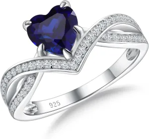 Heart Moissanite Engagement Rings Split Shank Solitaire Halo Ring for Women 14K White Gold Plated Sterling Silver VVS1 Moissanite and Blue Sapphire/Emerald/Peridot/Ruby/Diamond Promise Ring