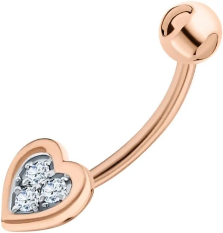 Heart Shaped Non Dangle Belly Ring, 14K Gold Diamond (0.06ct) Belly Button, Navel Piercing, Hot Body Jewelry, Valentine Gift.