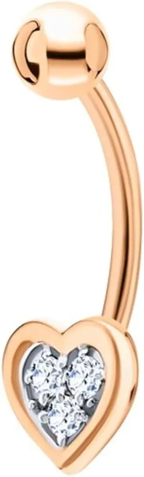 Heart Shaped Non Dangle Belly Ring, 14K Gold Diamond (0.06ct) Belly Button, Navel Piercing, Hot Body Jewelry, Valentine Gift.