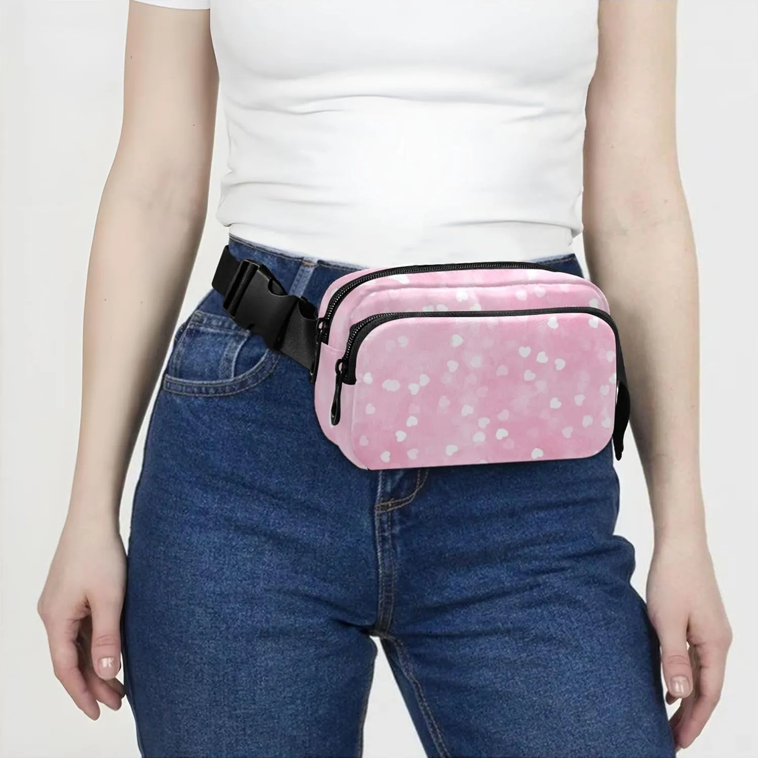 Hearts Cute Watercolor Waterproof Fanny Packs for Women Hip Bag Belt Purse Hiking Cross Body Waist Purse