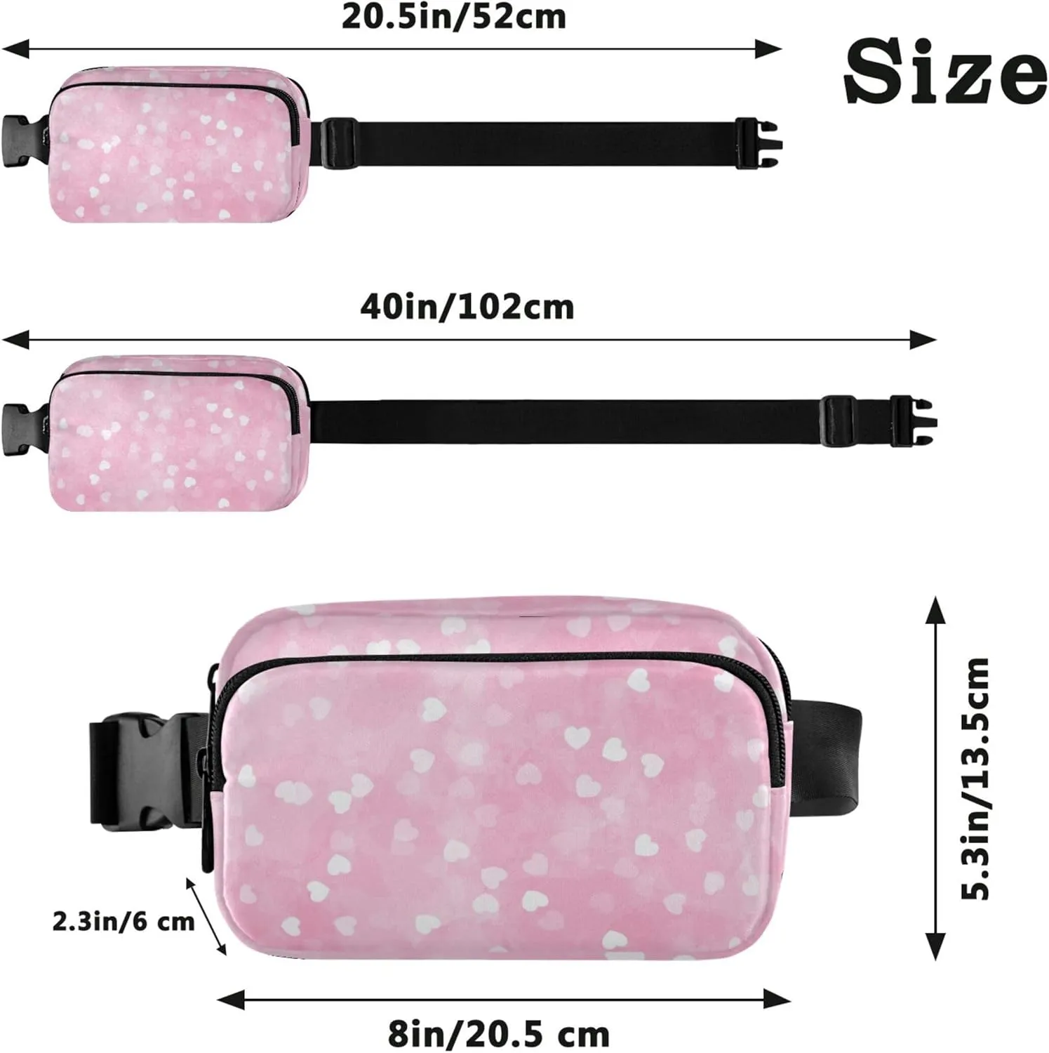 Hearts Cute Watercolor Waterproof Fanny Packs for Women Hip Bag Belt Purse Hiking Cross Body Waist Purse
