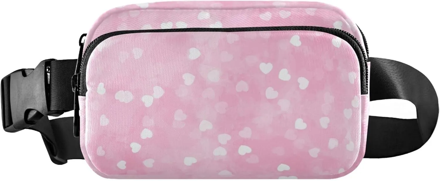 Hearts Cute Watercolor Waterproof Fanny Packs for Women Hip Bag Belt Purse Hiking Cross Body Waist Purse