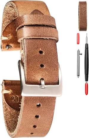 hemsut h Leather Watch Bands for Men, Horween Quick Release Leather Watch Strap Vintage Watch Replacement Wrap of 18mm, 20mm, 22mm