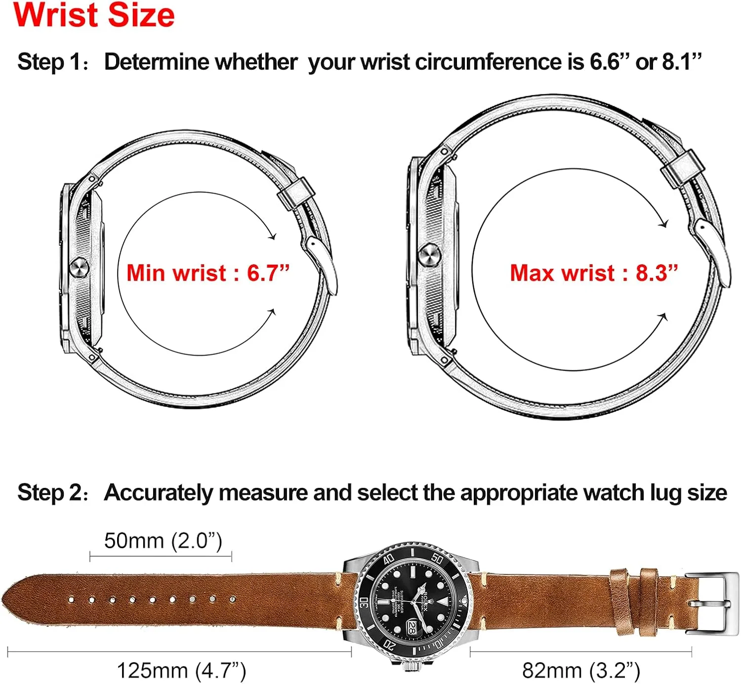 hemsut h Leather Watch Bands for Men, Horween Quick Release Leather Watch Strap Vintage Watch Replacement Wrap of 18mm, 20mm, 22mm