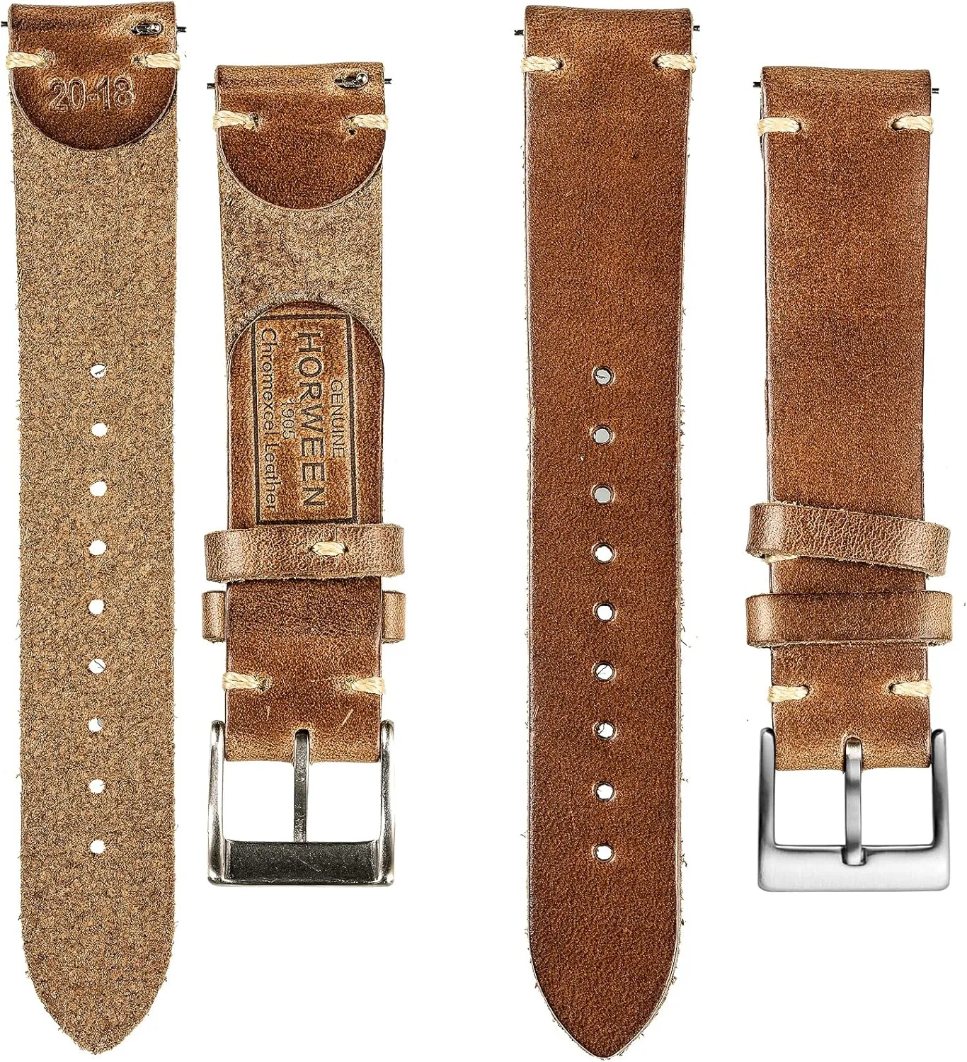 hemsut h Leather Watch Bands for Men, Horween Quick Release Leather Watch Strap Vintage Watch Replacement Wrap of 18mm, 20mm, 22mm