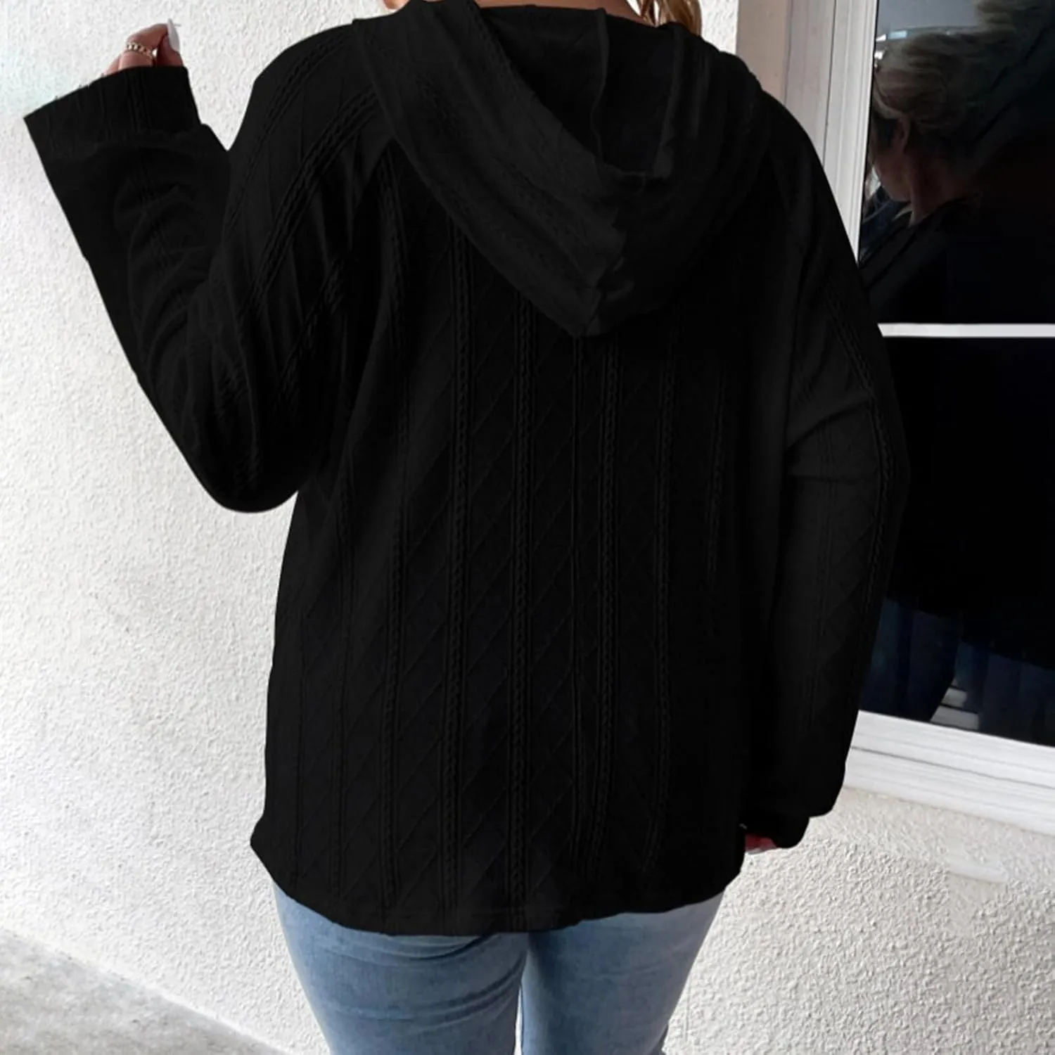 HGps8w Oversized Hoodies for Women Solid Color Casual Drawstring Pullover Sweatshirts Basic Hooded Tops 2025 Fall Fashion