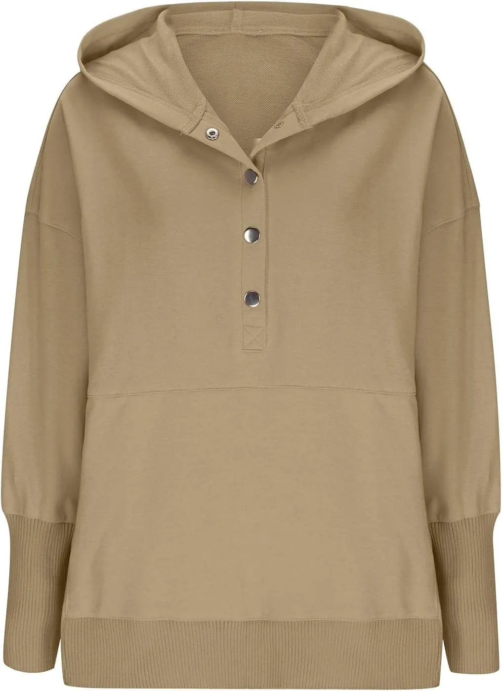 HGps8w Women's Half Button Oversized Hoodies, Casual Long Sleeve Loose Pullover Hooded Sweatshirt Trendy Tunic Blouses
