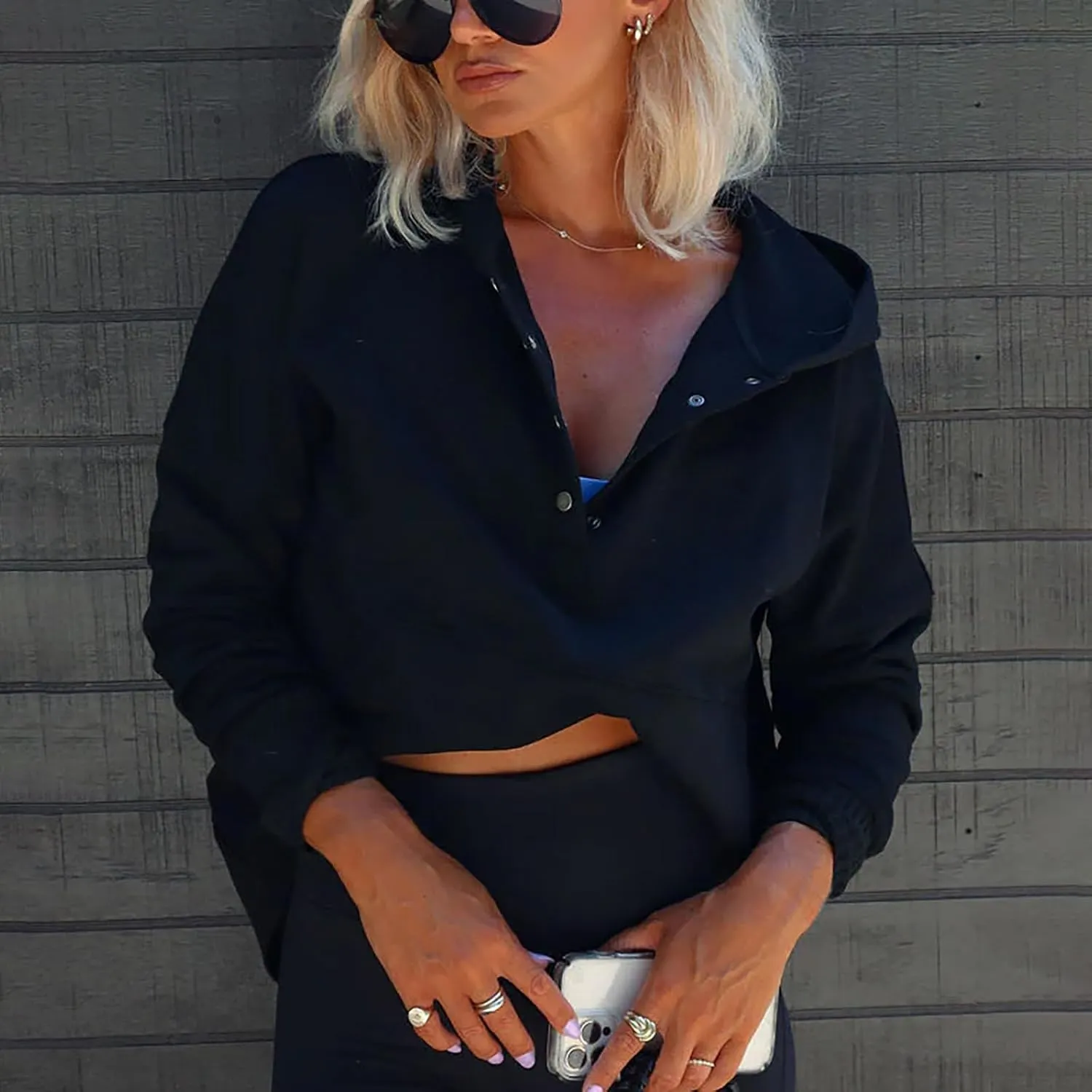 HGps8w Women's Half Button Oversized Hoodies, Casual Long Sleeve Loose Pullover Hooded Sweatshirt Trendy Tunic Blouses