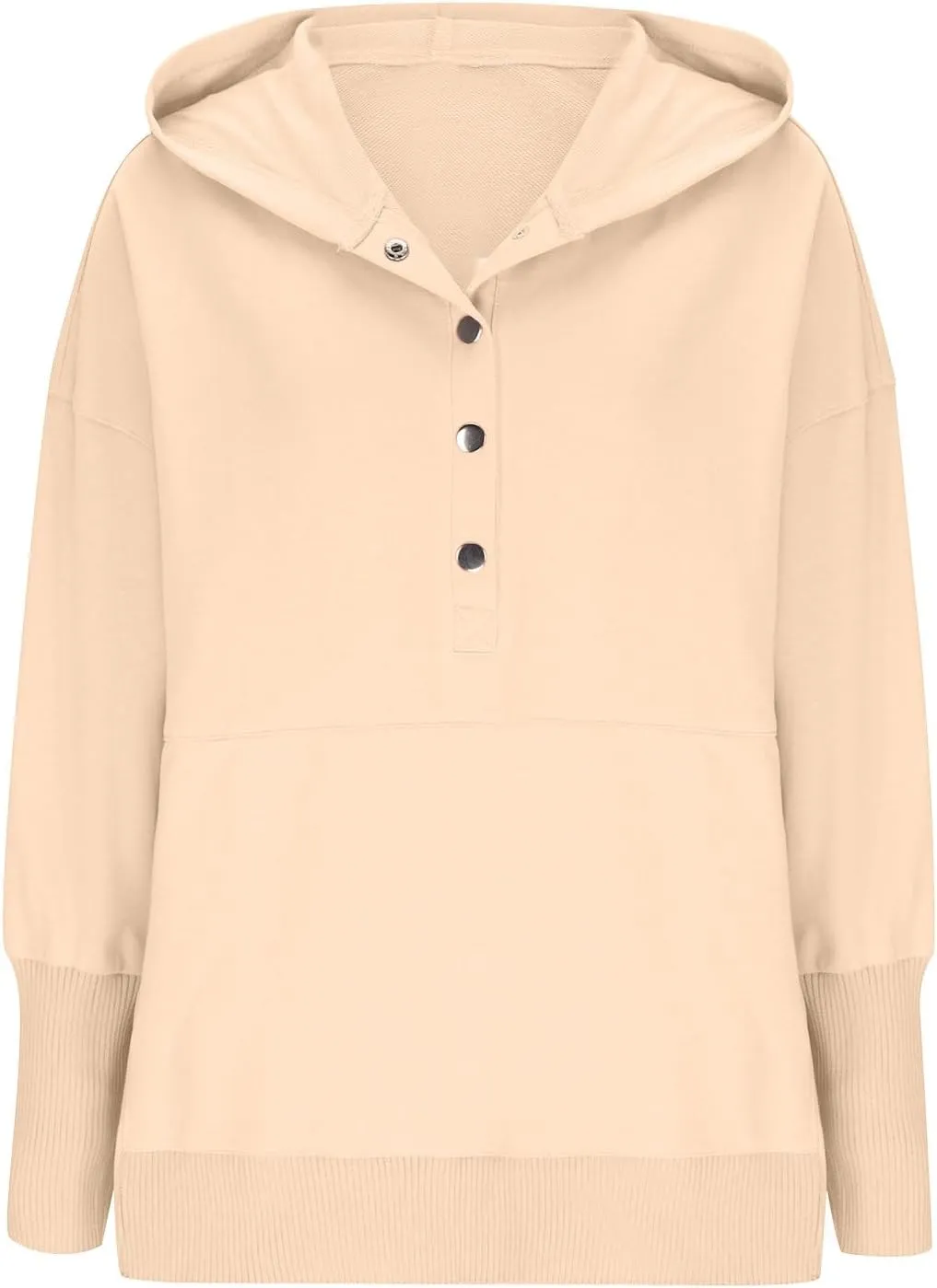 HGps8w Women's Half Button Oversized Hoodies, Casual Long Sleeve Loose Pullover Hooded Sweatshirt Trendy Tunic Blouses