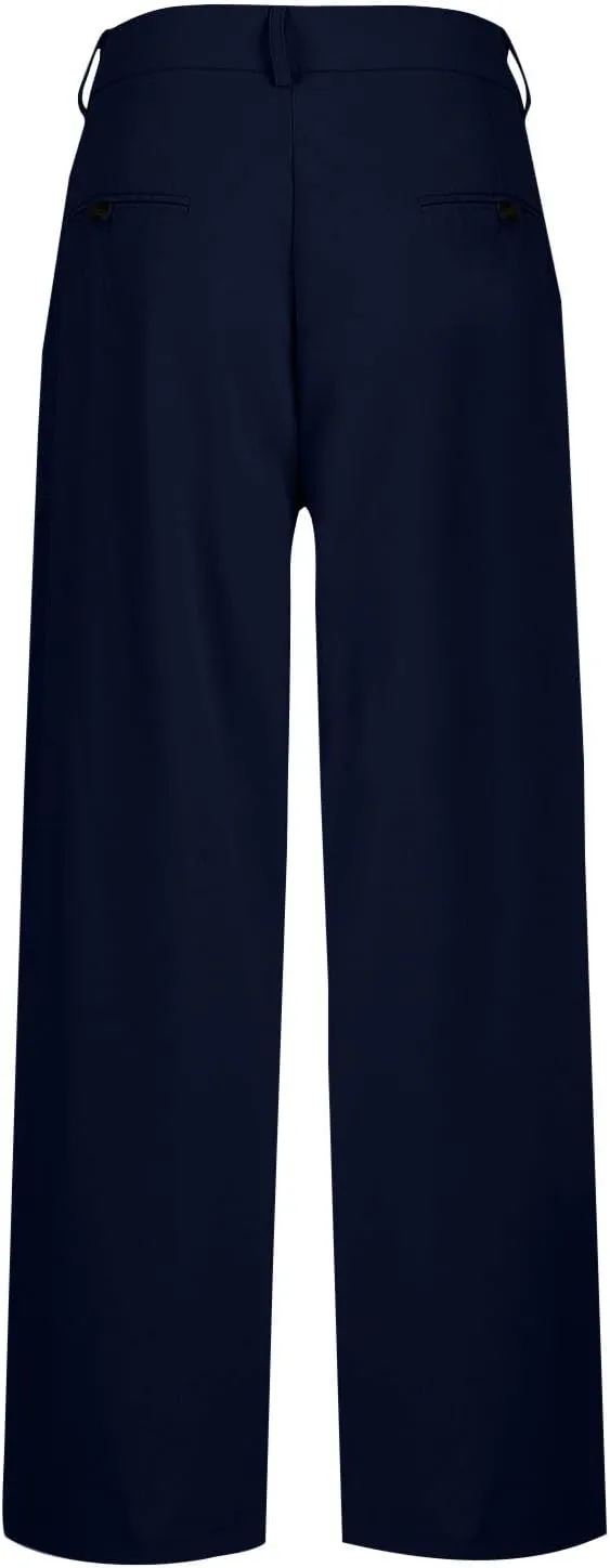 High Waisted Business Casual Pants for Women Office Wide Leg Work Trousers Pull On Slacks Button Down Pleated Pants
