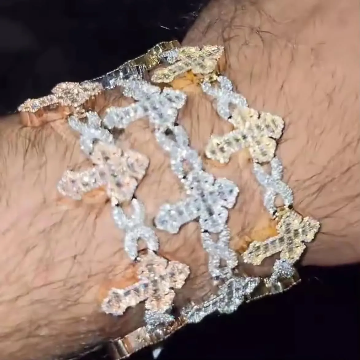 Hip Hop Men Jewelry Two Tone Gold Color Micro Paved 5A Sparking CZ Iced Out Bling Infinity Cross Charm Bracelet