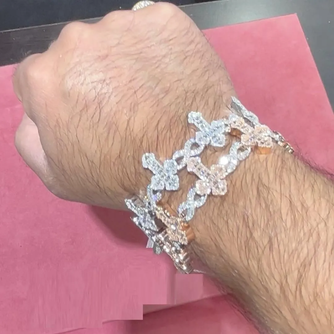 Hip Hop Men Jewelry Two Tone Gold Color Micro Paved 5A Sparking CZ Iced Out Bling Infinity Cross Charm Bracelet