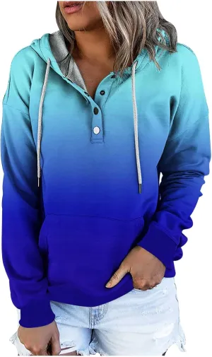 hlysgo Womens Fall Fashion 2024 Hoodies Casual Oversized Sweatshirt Long Sleeve 1/4 Button Up Pullover Gradient Hoodie