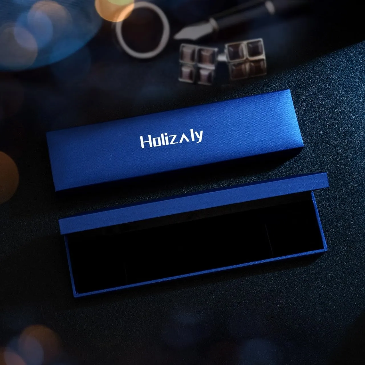 Holizaly Men's Stainless Steel Two Tone Square Link Bracelet, Black and Blue Ion Plated Black