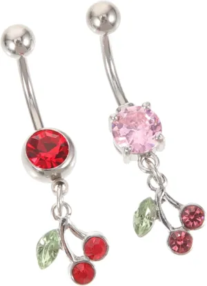 Homoyoyo Cherry Belly Button Ring Fun and Unique Navel Ring for Women Dangle Belly Button Jewelry Lightweight Stainless Steel 2pcs