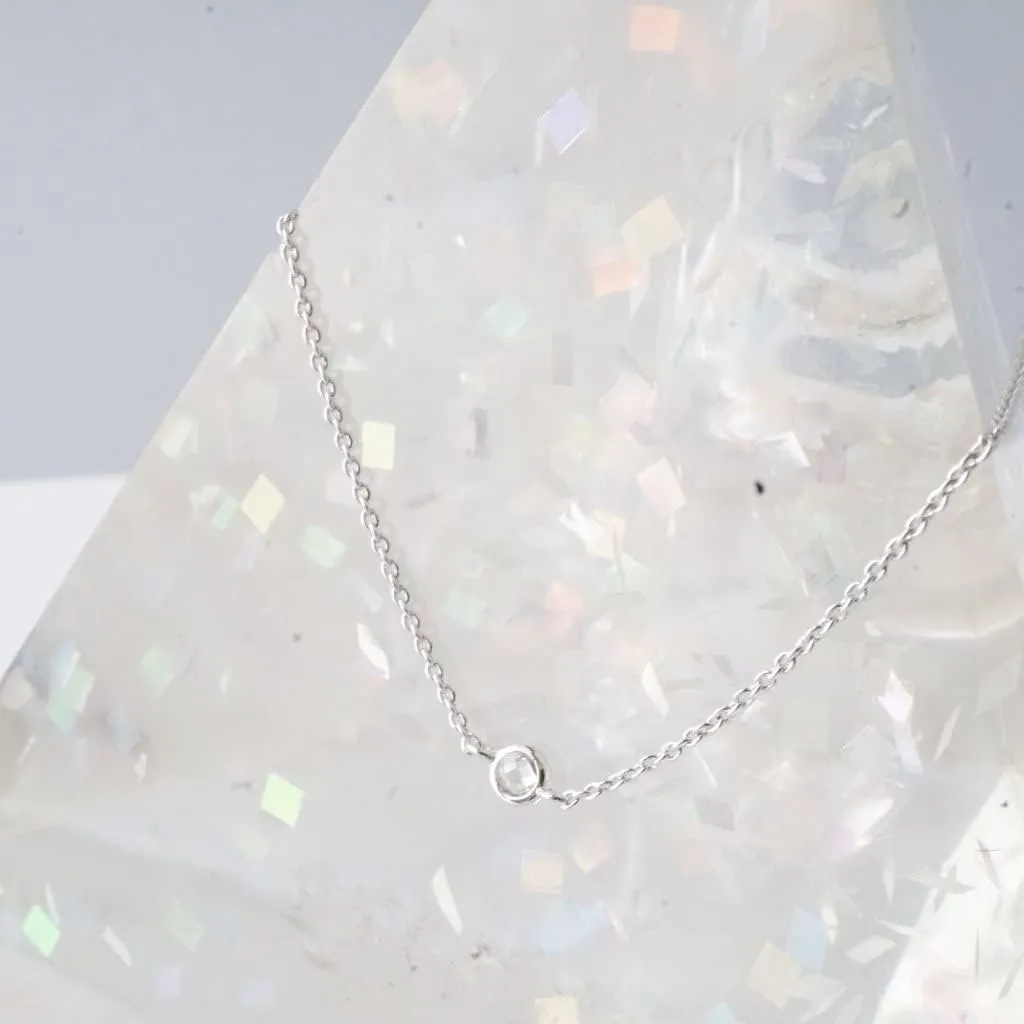 Honeycat Solo Tiny Crystal Bezel Necklace in Gold, Rose Gold, or Silver | Minimalist, Delicate Jewelry