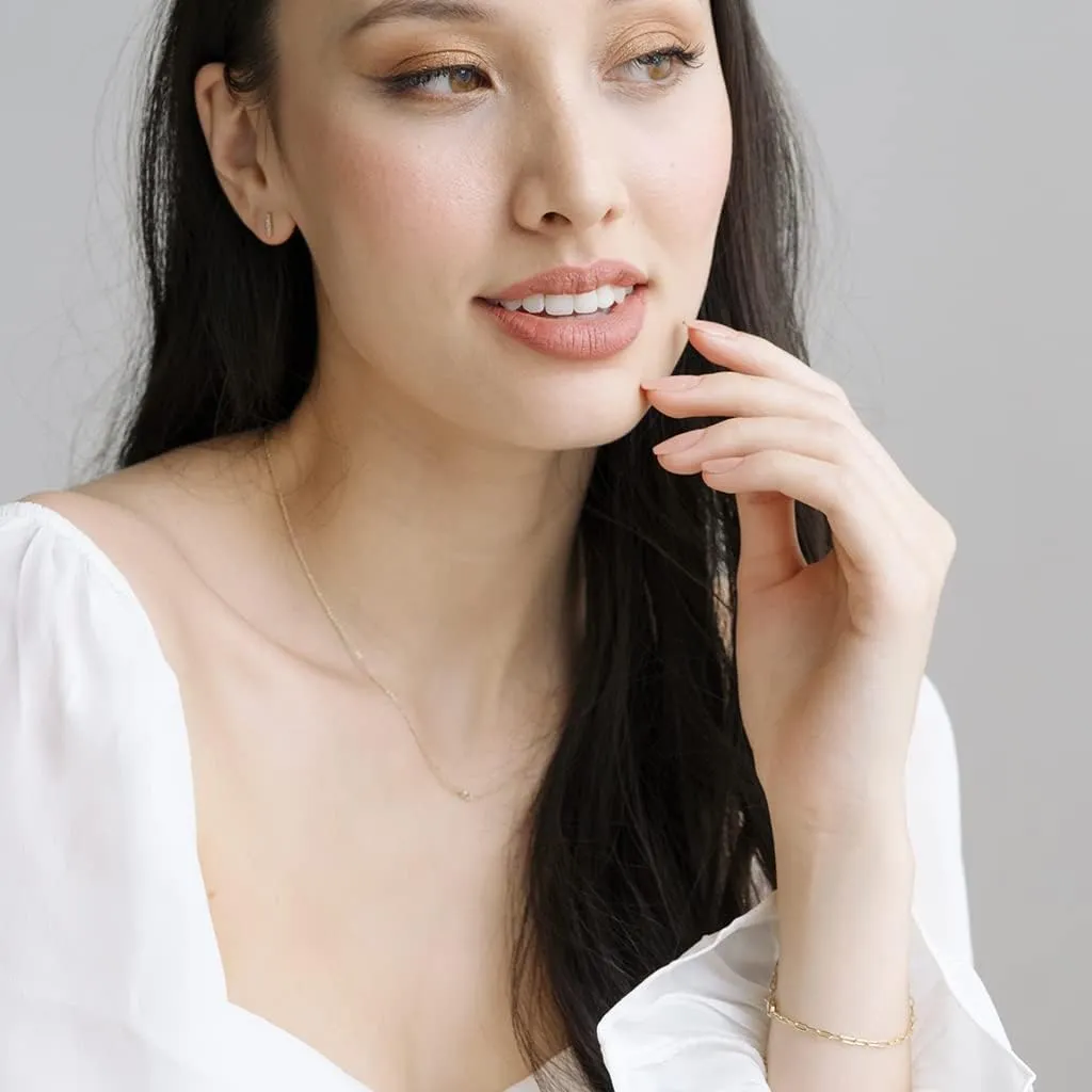 Honeycat Solo Tiny Crystal Bezel Necklace in Gold, Rose Gold, or Silver | Minimalist, Delicate Jewelry