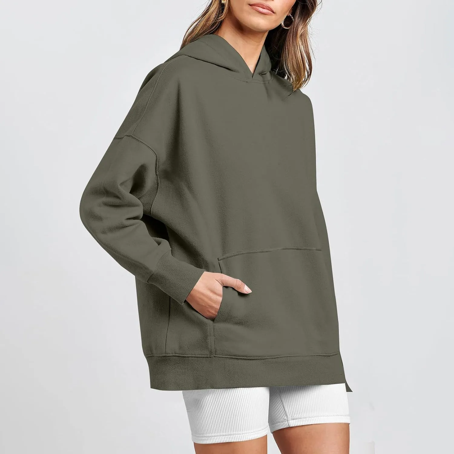 Hoodies for Women Oversized Sweatshirts Basic Hooded Neck Long Sleeve Shirts Lightweight Pullover Tops with Pocket
