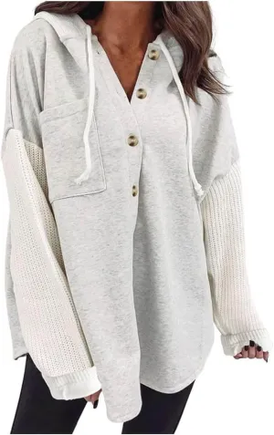 Hoodies for Women Oversized Sweatshirts for Women Loose Fit Casual Long Sleeve Button Hooded Sweatshirt Hoodie with Pocket