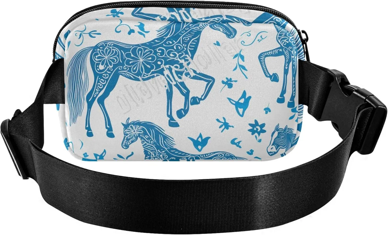 Horses Floral Blue White Women Fanny Packs Everywhere Belt Bag Waterproof Designer Waist Pouches for Men