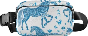 Horses Floral Blue White Women Fanny Packs Everywhere Belt Bag Waterproof Designer Waist Pouches for Men