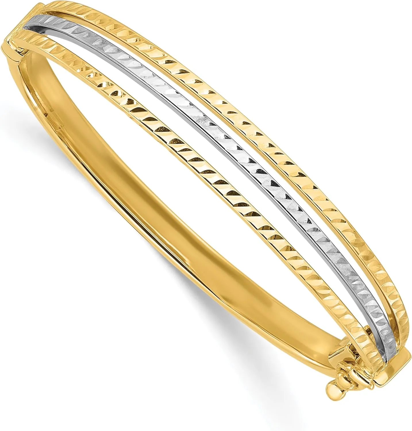 IceCarats 14K Solid Two Tone Gold White Hinged Bangle Bracelet