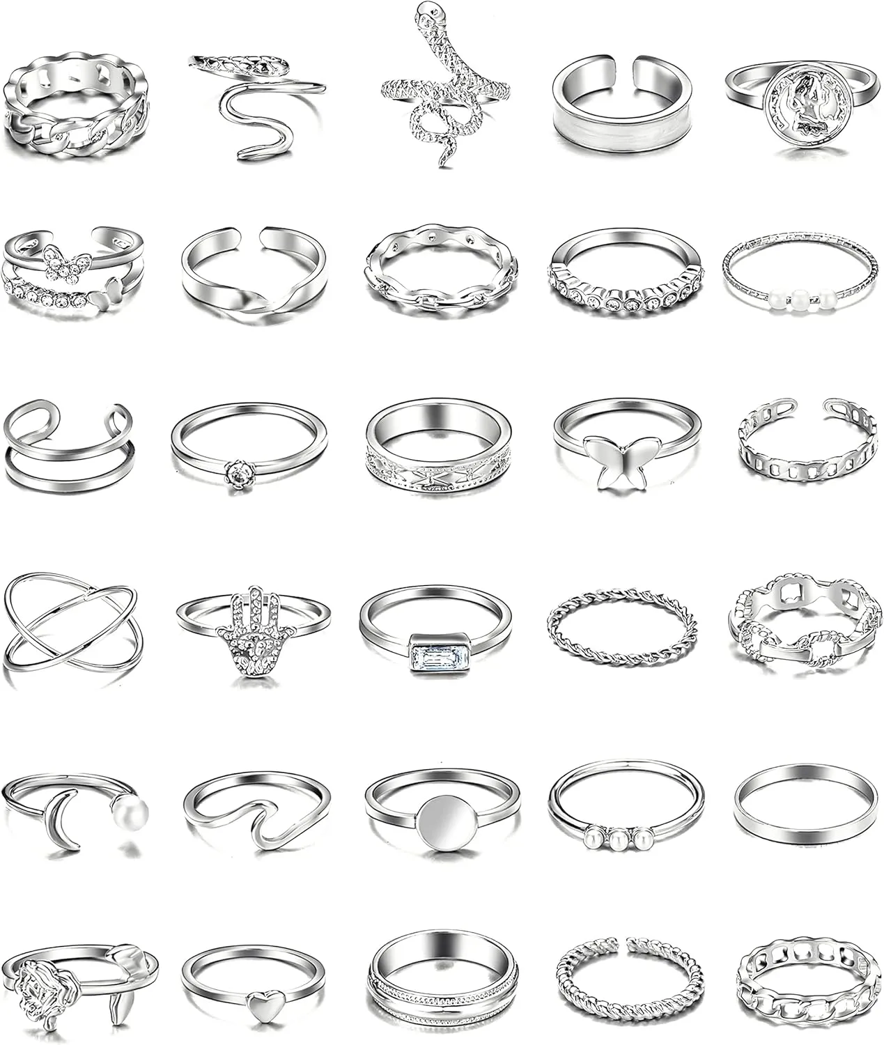 iF YOU 30 Pcs Gold Knuckle Rings Set for Women, Vintage Stackable Cute Finger Midi Rings, Fashion Simple Silver Rings Pack Jewelry for Women Gift