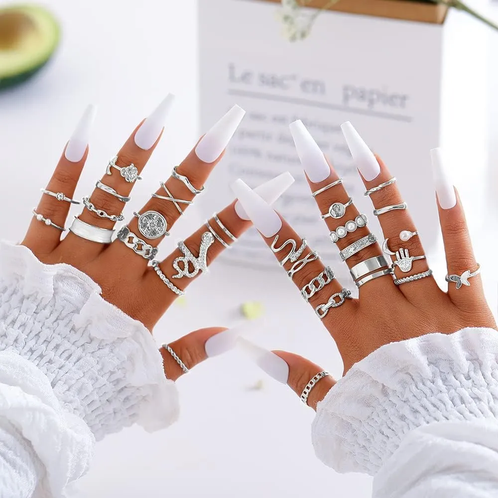 iF YOU 30 Pcs Gold Knuckle Rings Set for Women, Vintage Stackable Cute Finger Midi Rings, Fashion Simple Silver Rings Pack Jewelry for Women Gift