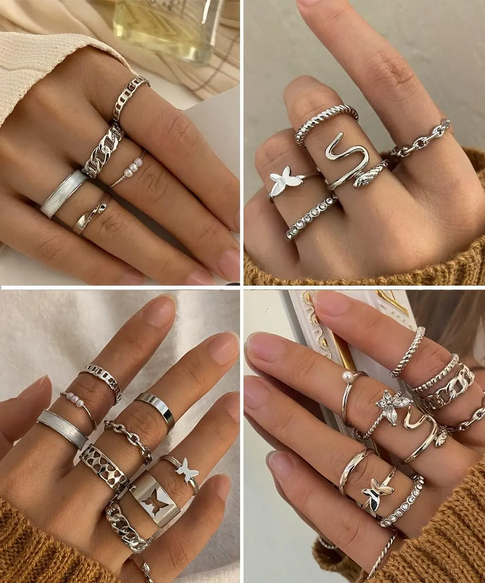 iF YOU 30 Pcs Gold Knuckle Rings Set for Women, Vintage Stackable Cute Finger Midi Rings, Fashion Simple Silver Rings Pack Jewelry for Women Gift