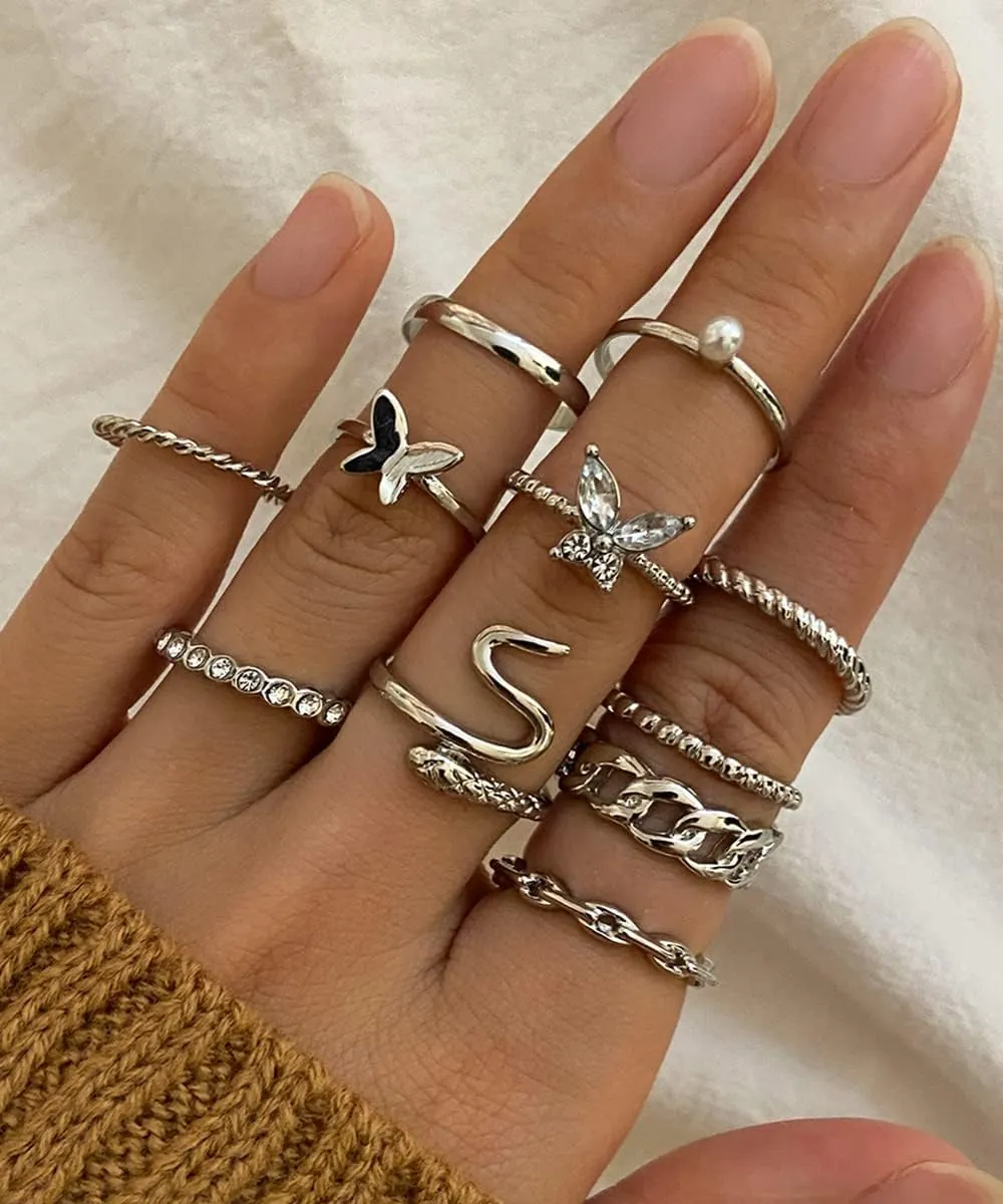 iF YOU 30 Pcs Gold Knuckle Rings Set for Women, Vintage Stackable Cute Finger Midi Rings, Fashion Simple Silver Rings Pack Jewelry for Women Gift