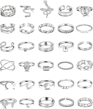 iF YOU 30 Pcs Gold Knuckle Rings Set for Women, Vintage Stackable Cute Finger Midi Rings, Fashion Simple Silver Rings Pack Jewelry for Women Gift